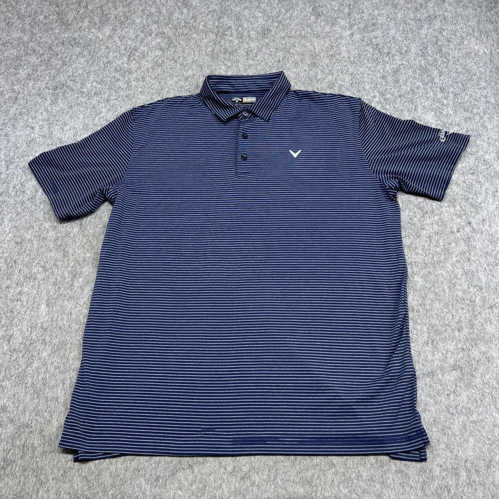 Callaway Polo Shirt Mens XL Blue Stripe Opti Dri Golf Stretch Performance Casual